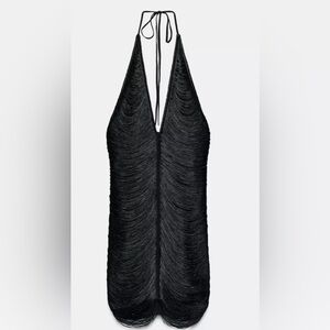 Zara Short fringed halter Black Halter Dress